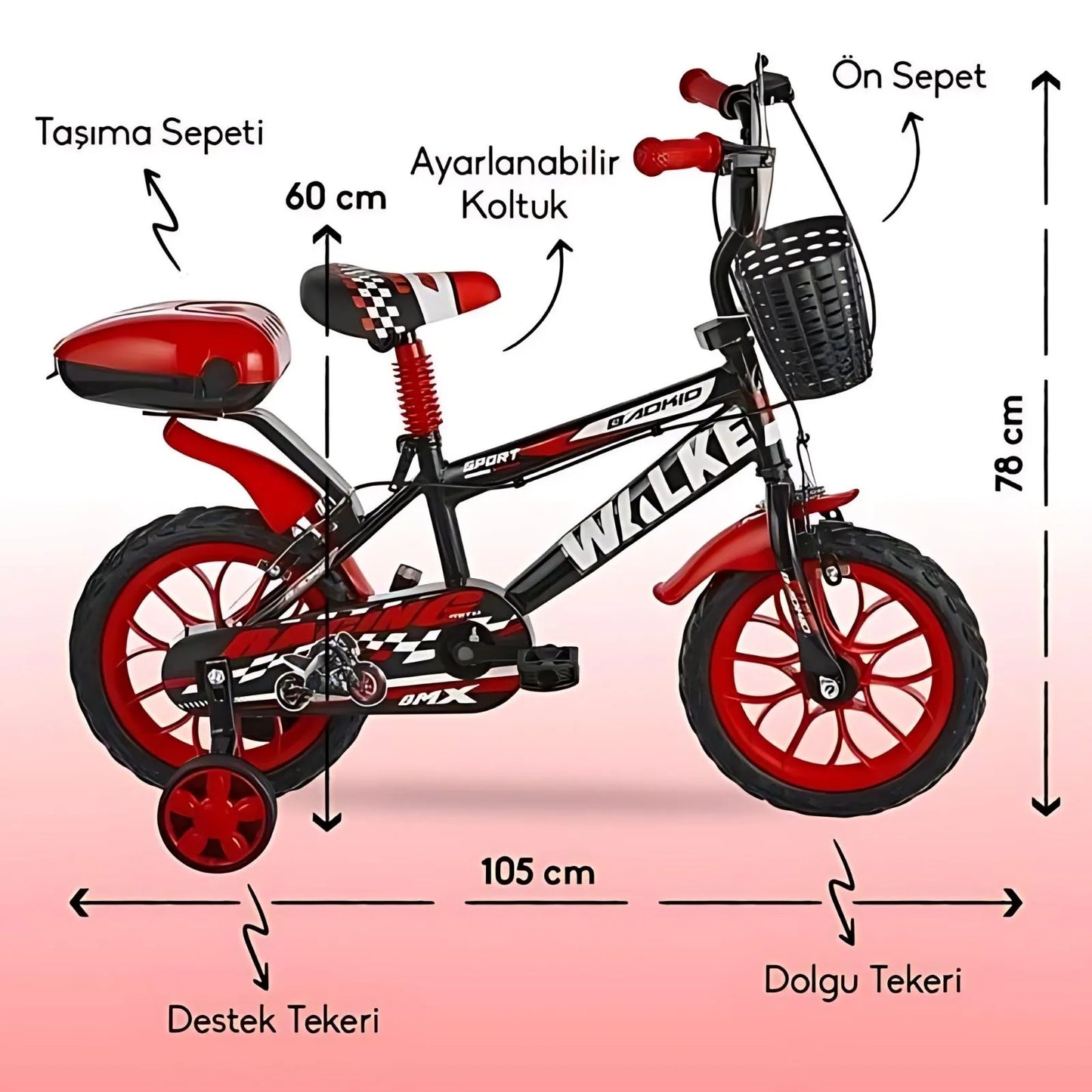 Walke çocuk bisikleti 15 jant kırmızı