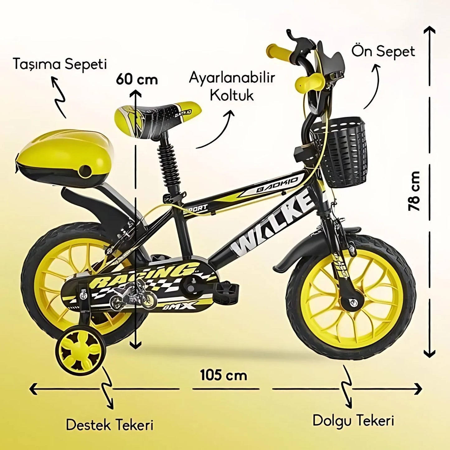 Walke çocuk bisikleti 15 jant sarı