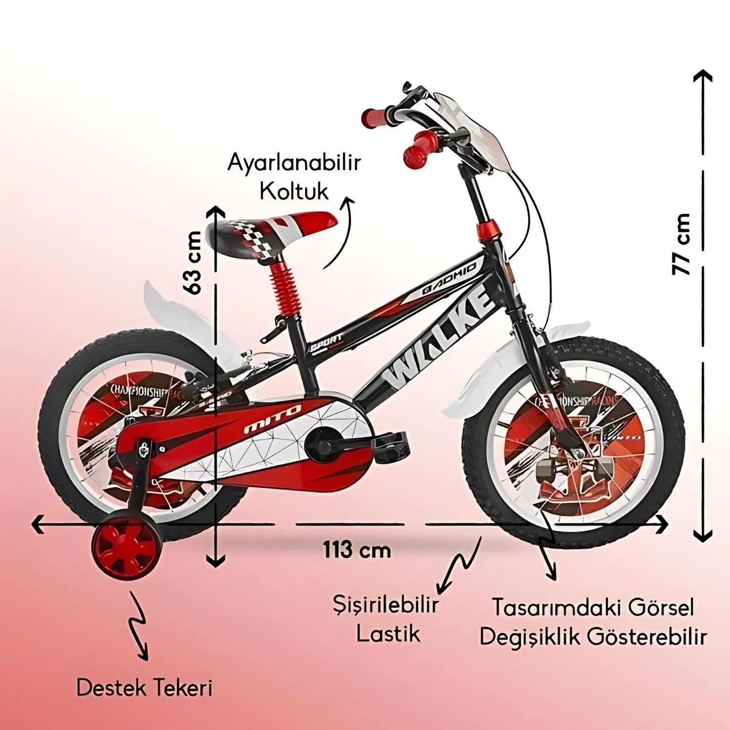 Walke çocuk bisikleti 16 jant kırmızı