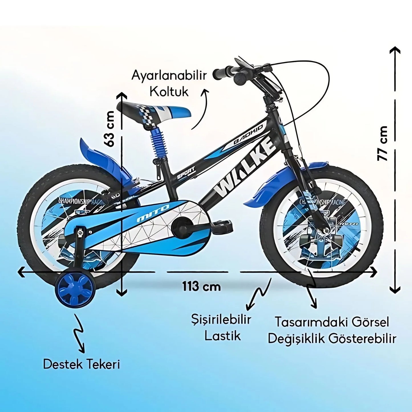 Walke çocuk bisikleti 16 jant mavi