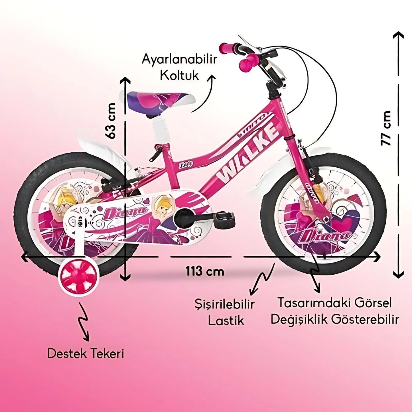 Walke çocuk bisikleti 16 jant pembe