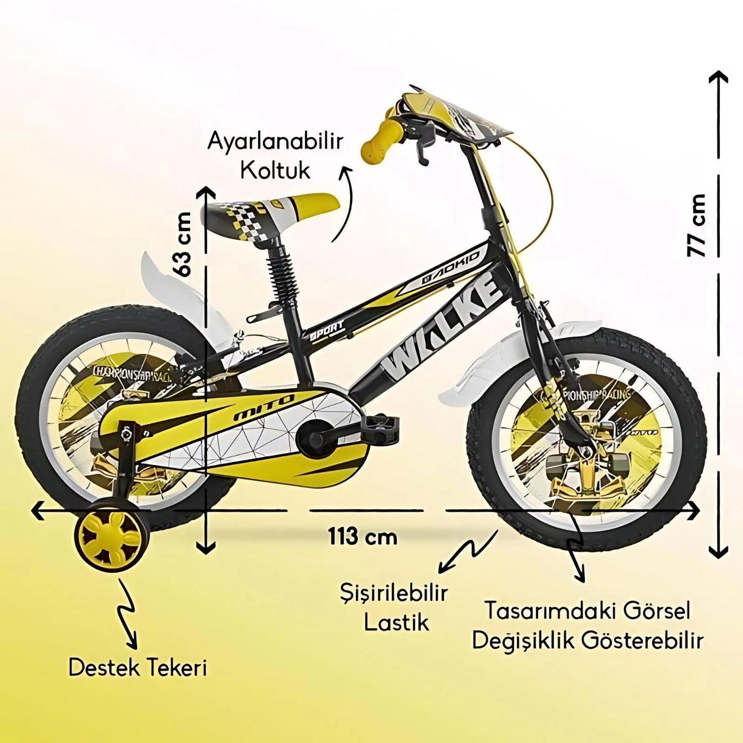 Walke çocuk bisikleti 16 jant sarı