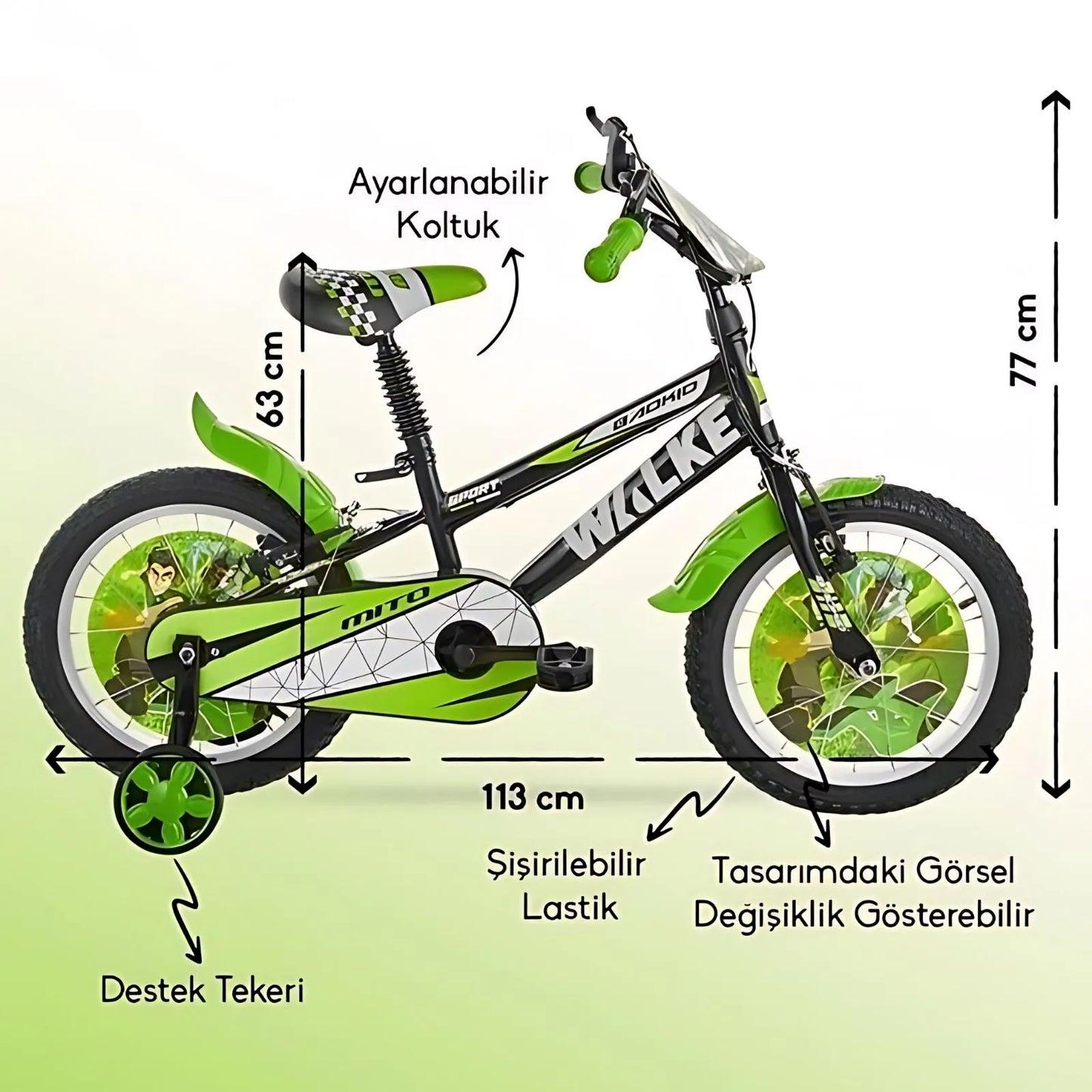 Walke çocuk bisikleti 16 jant yeşil