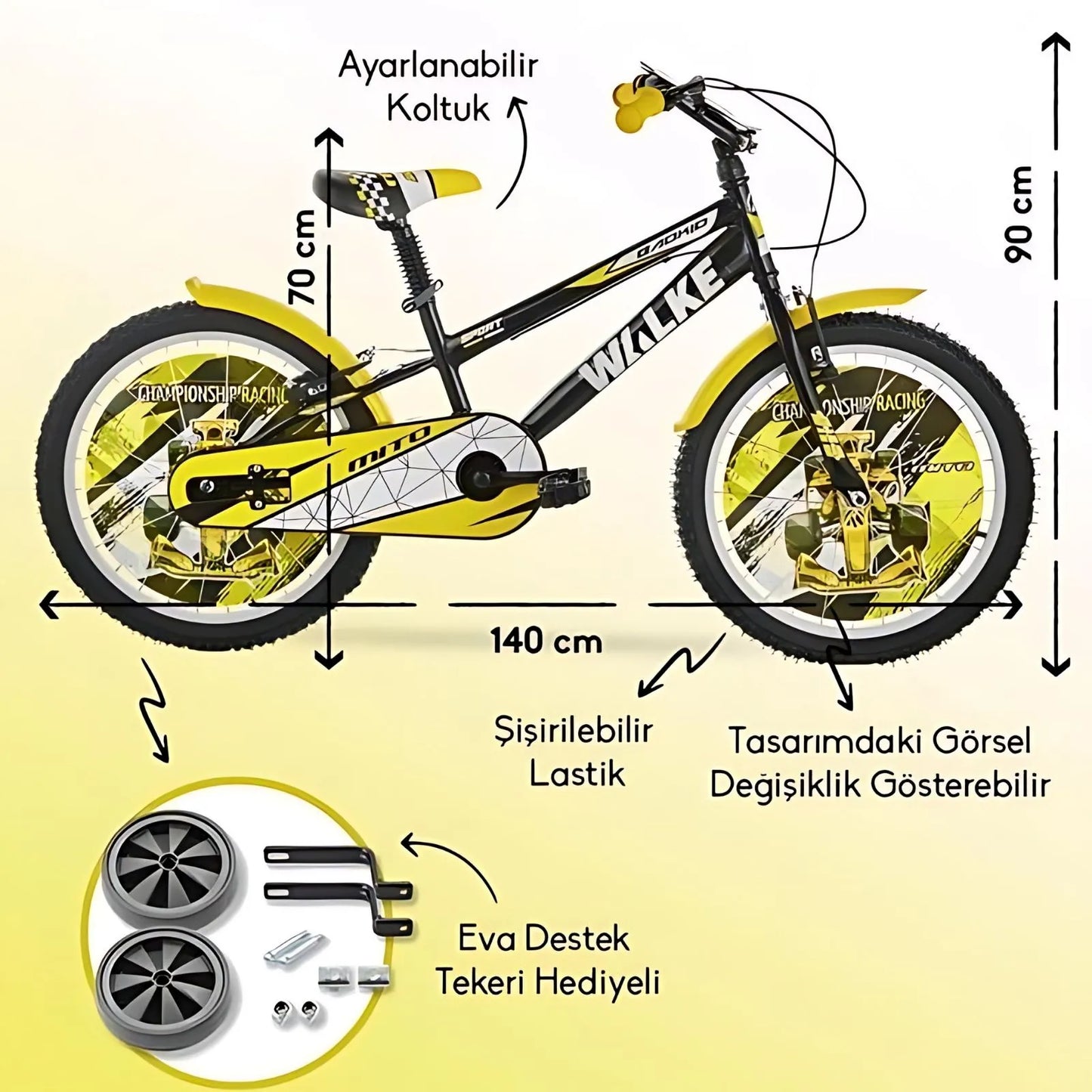 Walke çocuk bisikleti 20 jant sarı