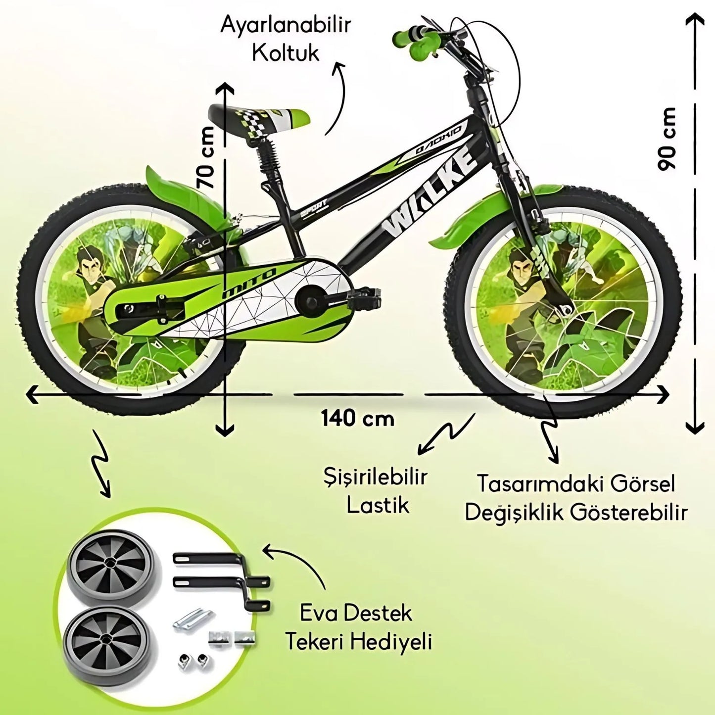 Walke çocuk bisikleti 20 jant yeşil
